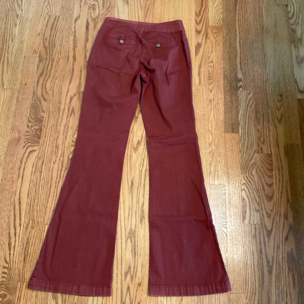 Forever 21 Highwaist Flare Leg Maroon Jeans Double Button Front Faded Spot Sz 26 - Picture 7 of 14